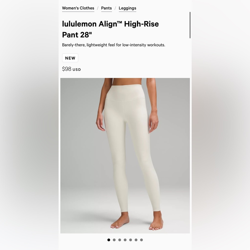 White Opal (Creme) lululemon align leggings 28”